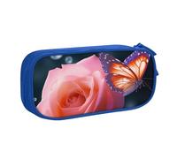 HEBSDFG Jolie trousse à crayons avec imprimé rose et papillon pour garçons et filles - Trousse de voyage noire haute capacité pour étudiants, école, université, bureau, bleu, Taille unique, Cartable
