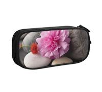 HEBSDFG Jolie trousse à crayons avec motif de pierres et œillets roses pour garçons et filles - Trousse de voyage noire haute capacité pour étudiants, école, université, bureau, Noir , Taille unique