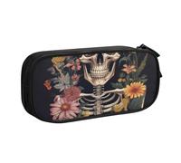 HEBSDFG Jolie trousse à crayons avec motif tête de mort squelette avec imprimé floral pour garçons et filles - Noir haute capacité - Trousse de maquillage pour étudiants, école, université, bureau