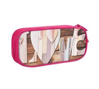 HEBSDFG Jolie trousse à crayons en bois avec imprimé amour pour garçons et filles, noir, grande capacité, trousse de maquillage pour étudiants, école, université, bureau, rose, One Size, Cartable