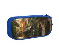 HEBSDFG Jolie trousse à crayons italienne avec imprimé de rue ancienne pour garçons et filles - Noir haute capacité - Trousse de voyage pour étudiants, école, université, bureau, bleu, Taille unique