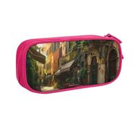 HEBSDFG Jolie trousse à crayons italienne avec imprimé de rue ancienne pour garçons et filles - Noir haute capacité - Trousse de voyage pour étudiants, école, université, bureau, rose, Taille unique