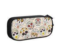 HEBSDFG Jolie trousse à crayons mexicaine avec imprimé tête de mort pour garçons et filles - Noir - Haute capacité - Trousse de voyage pour étudiants, école, université, bureau, Noir , One Size