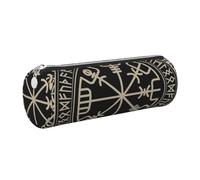 HEBSDFG Magical Design Trousse ronde en cuir avec fermeture éclair dorée Motif boussole et runes nordiques, Argenté., One Size, Cartable