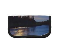 HEBSDFG Moonlit Canoe River Prints Trousse à crayons en toile avec fermeture éclair pour l'école, les voyages, le bureau et offrir en cadeau, Noir , Taille unique, Cartable