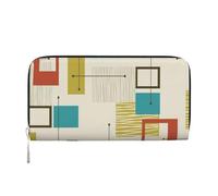 HEBSDFG Moose Mountain Pine Tree Wilderness Portefeuille long en cuir synthétique pour homme et femme avec porte-cartes et fermeture éclair, Moderne du milieu du siècle., One Size, Moderne