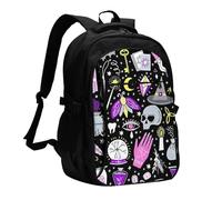 HEBSDFG Moose Mountain Sac à dos de voyage pour ordinateur portable de 13 à 40,6 cm Motif arbre sauvage Pour l'école, la randonnée, le travail en plein air, Dessin de sorcière magique bohémien, One