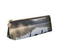 HEBSDFG Morning at The Lake - Trousse à crayons triangulaire et pochette cosmétique - En cuir PVC - Fermeture éclair - Pour l'école, le bureau, les voyages - Cadeau élégant, blanc, Taille unique,