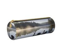 HEBSDFG Morning at The Lake - Trousse ronde en cuir PVC avec fermeture éclair - Pour l'école, le bureau, les voyages - Cadeau élégant, blanc, Taille unique, Cartable