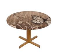 HEBSDFG Nappe ronde en polyester imperméable avec bords élastiques imprimés en forme de fleur et papillon pour tables rondes, salle à manger intérieur/extérieur, cadeau