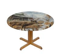 HEBSDFG Nappe ronde imprimée chasse cerf M (138 cm de diamètre) - Polyester imperméable à bord élastique pour tables rondes, salle à manger intérieur/extérieur et cadeau