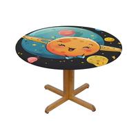 HEBSDFG Nappe ronde imprimée planètes mignonnes de dessins animés M (138 cm de diamètre) - Polyester imperméable à bord élastique pour tables rondes, salle à manger intérieur/extérieur et cadeau