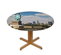 HEBSDFG Nappe ronde imprimée Statue de la Liberté à New York M (138 cm de diamètre) - Polyester imperméable à bord élastique pour tables rondes, salle à manger intérieur/extérieur et cadeau