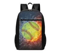 HEBSDFG Petoskey Sac à dos de voyage pour ordinateur portable avec poches antivol, pour l'école, le travail et l'extérieur, Orange Softball Baseball On Fire And Water, One Size, Sac à dos de voyage