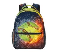 HEBSDFG Petoskey Sac à dos d'école, sac à dos léger pour ordinateur portable, sac à dos décontracté pour étudiants, garçons et filles, Orange Softball Baseball On Fire And Water, One Size, Sac à dos