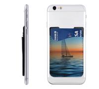 HEBSDFG Porte-cartes de téléphone imprimé bateau à voile blanc au coucher du soleil, étui portefeuille adhésif à coller sur téléphone pour iPhone et Android, Voilier Sunset Beach, One Size