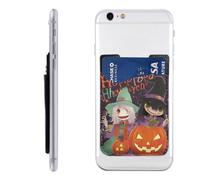 HEBSDFG Porte-cartes de téléphone imprimé fleurs de lotus, adhésif 3M pour iPhone et Android, Joyeux Halloween, Taille unique, Décontracté