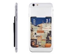 HEBSDFG Porte-cartes de téléphone imprimé fleurs de lotus, adhésif 3M pour iPhone et Android, Scrapbooking Halloween, Taille unique, Décontracté