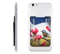 HEBSDFG Portefeuille avec porte-cartes de téléphone imprimé marbre noir, adhésif 3M pour iPhone et Android, Oiseau et fleur rouge, Taille unique, Décontracté