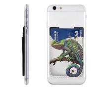 HEBSDFG Portefeuille imprimé chimie avec porte-cartes de téléphone, adhésif 3M pour iPhone et Android, Imprimé Chameleon Listen Music, Taille unique, Décontracté