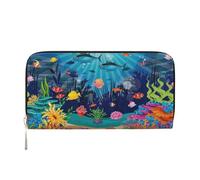 HEBSDFG Portefeuille long en cuir synthétique avec porte-cartes et fermeture éclair pour homme et femme Motif papillons Blanc/violet, Le monde sous-marin des poissons tropicaux, One Size, Moderne