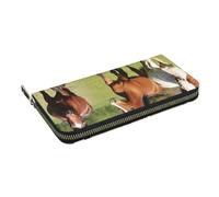 HEBSDFG Portefeuille long en cuir synthétique imprimé camouflage arbre blanc pour homme et femme avec porte-cartes et fermeture éclair, Différents types de chevaux, Taille unique, Décontracté