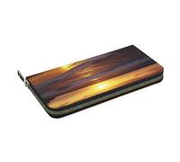 HEBSDFG Portefeuille long en cuir synthétique imprimé camouflage arbre blanc pour homme et femme avec porte-cartes et fermeture éclair, Art de la plage au coucher, Taille unique, Décontracté