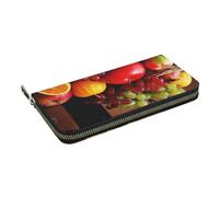 HEBSDFG Portefeuille long en cuir synthétique imprimé champ de blé doré pour homme et femme avec porte-cartes et fermeture éclair, Fruits frais., Taille unique, Décontracté