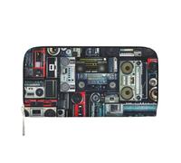 HEBSDFG Portefeuille long en cuir synthétique imprimé de chien avec porte-cartes et fermeture éclair pour homme et femme, Wall of Radio Boombox, One Size, Moderne