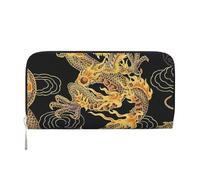 HEBSDFG Portefeuille long en cuir synthétique imprimé éléphant gris 3D pour homme et femme avec porte-cartes et fermeture éclair, Dragon jaune, One Size, Moderne