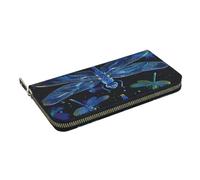 HEBSDFG Portefeuille long imprimé bouquet de jonquilles pour homme et femme en cuir synthétique avec porte-cartes et fermeture éclair, Libellule bleue., Taille unique, Décontracté