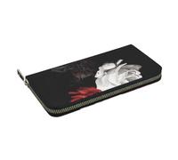 HEBSDFG Portefeuille long imprimé bouquet de jonquilles pour homme et femme en cuir synthétique avec porte-cartes et fermeture éclair, Roses noires, blanches et rouges, Taille unique, Décontracté