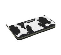 HEBSDFG Portefeuille long imprimé bouquet de jonquilles pour homme et femme en cuir synthétique avec porte-cartes et fermeture éclair, Imprimé vache noir et blanc., Taille unique, Décontracté