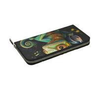 HEBSDFG Portefeuille long imprimé chimie pour homme et femme en cuir synthétique avec porte-cartes et fermeture éclair, Chameleon Écouter de la musique., Taille unique, Décontracté