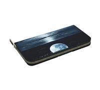 HEBSDFG Portefeuille long imprimé citations inspirantes pour homme et femme en cuir synthétique avec porte-cartes et fermeture éclair, Pleine lune dans la nuit, Taille unique, Décontracté