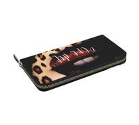 HEBSDFG Portefeuille long imprimé fleurs de lotus pour homme et femme en cuir PU avec porte-cartes et fermeture éclair, Leopard Lips, Taille unique, Décontracté