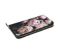 HEBSDFG Portefeuille long imprimé papillon pour homme et femme en cuir synthétique avec porte-cartes et fermeture éclair, Bouquet de pivoines roses, Taille unique, Décontracté