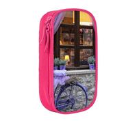 HEBSDFG Purple Bike by The Window - Trousse à crayons noire haute capacité avec emplacements pour stylos et pochettes pour l'école, les voyages, le maquillage, rose, One Size, Cartable