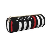 HEBSDFG Red Line Trousse à crayons ronde en cuir avec fermeture éclair dorée pour l'école, le bureau, les voyages, doré, One Size, Cartable