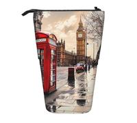 HEBSDFG Red Phone Booth London Street Prints Trousse à crayons rétractable avec fermeture éclair pour l'école, le bureau, les voyages, Noir , Taille unique, Cartable