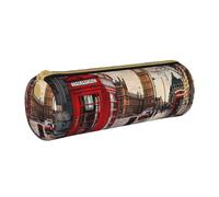 HEBSDFG Red Phone Booth London Street Prints Trousse ronde en cuir PVC avec fermeture éclair pour l'école, le bureau, les voyages Cadeau élégant, blanc, Taille unique, Cartable