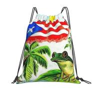 HEBSDFG Red Rose Sac à dos de sport léger et réutilisable avec cordon de serrage pour femme, Puerto Rico Drapeau grenouille palmiers, One Size, Sac à dos de voyage