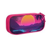 HEBSDFG Retrowave Trousse à crayons mignonne avec impression d'images pour garçons et filles - Trousse de voyage noire haute capacité pour étudiants, école, université, bureau, rose, Taille unique
