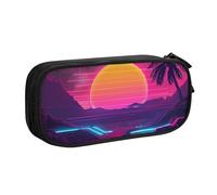 HEBSDFG Retrowave Trousse à crayons mignonne avec impression d'images pour garçons et filles - Trousse de voyage noire haute capacité pour étudiants, école, université, bureau, Noir , Taille unique