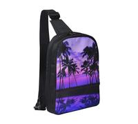 HEBSDFG Sac à bandoulière à motif de code de programmation résistant à l'eau, sac de poitrine à fermeture éclair pour l'école, les voyages et le travail, Palmier violet coucher de soleil, One Size