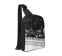 HEBSDFG Sac à bandoulière à motif de code de programmation résistant à l'eau, sac de poitrine à fermeture éclair pour l'école, les voyages et le travail, Touches de piano avec notes de musique., One