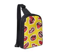 HEBSDFG Sac à bandoulière à motif feuilles tropicales résistant à l'eau Sac de poitrine à fermeture éclair pour l'école, les voyages et le travail, Femme souriant et mordant ses lèvres rouges, One