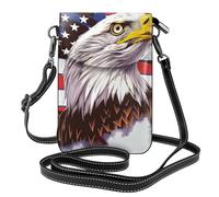 HEBSDFG Sac à bandoulière en cuir PU avec citations inspirantes imprimées pour téléphone portable - Pour homme et femme - Avec bandoulière réglable, Aigle avec drapeau des États-Unis, Taille unique