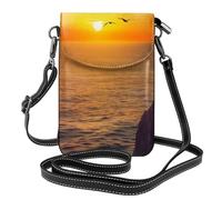 HEBSDFG Sac à bandoulière en cuir PU avec imprimé marbre noir pour homme et femme avec bandoulière réglable, Beau coucher de soleil et mer, Taille unique