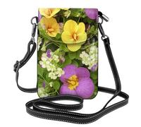 HEBSDFG Sac à bandoulière en cuir synthétique avec imprimé Père Noël Prin pour homme et femme avec bandoulière réglable, Fleur violette et jaune, Taille unique